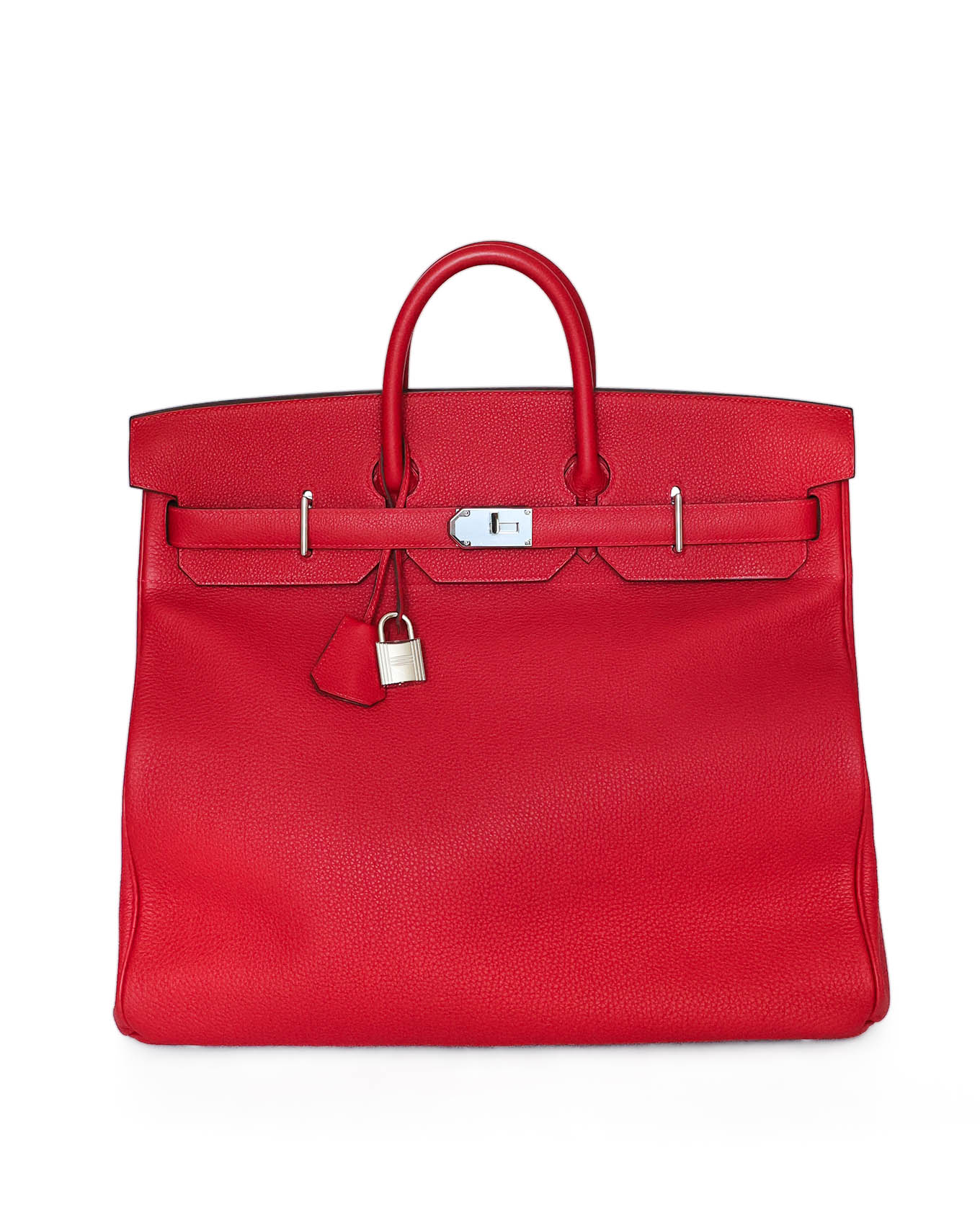 Hermès HAC Haut à Courroies 50 HSS Special Order in Rouge Vif Togo with palladium hardware, front view