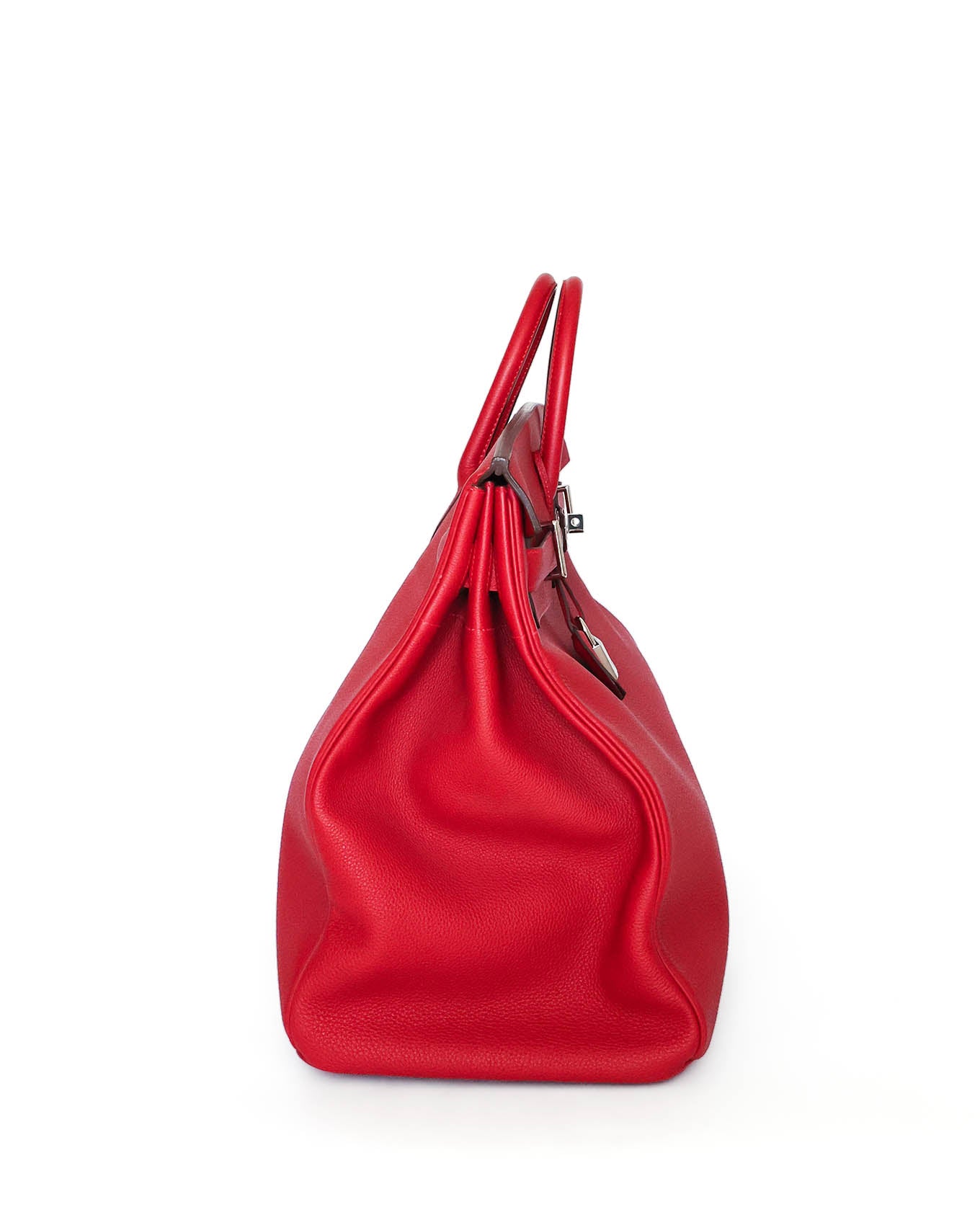 Hermès HAC Haut à Courroies 50 HSS Special Order in Rouge Vif Togo with palladium hardware, side view