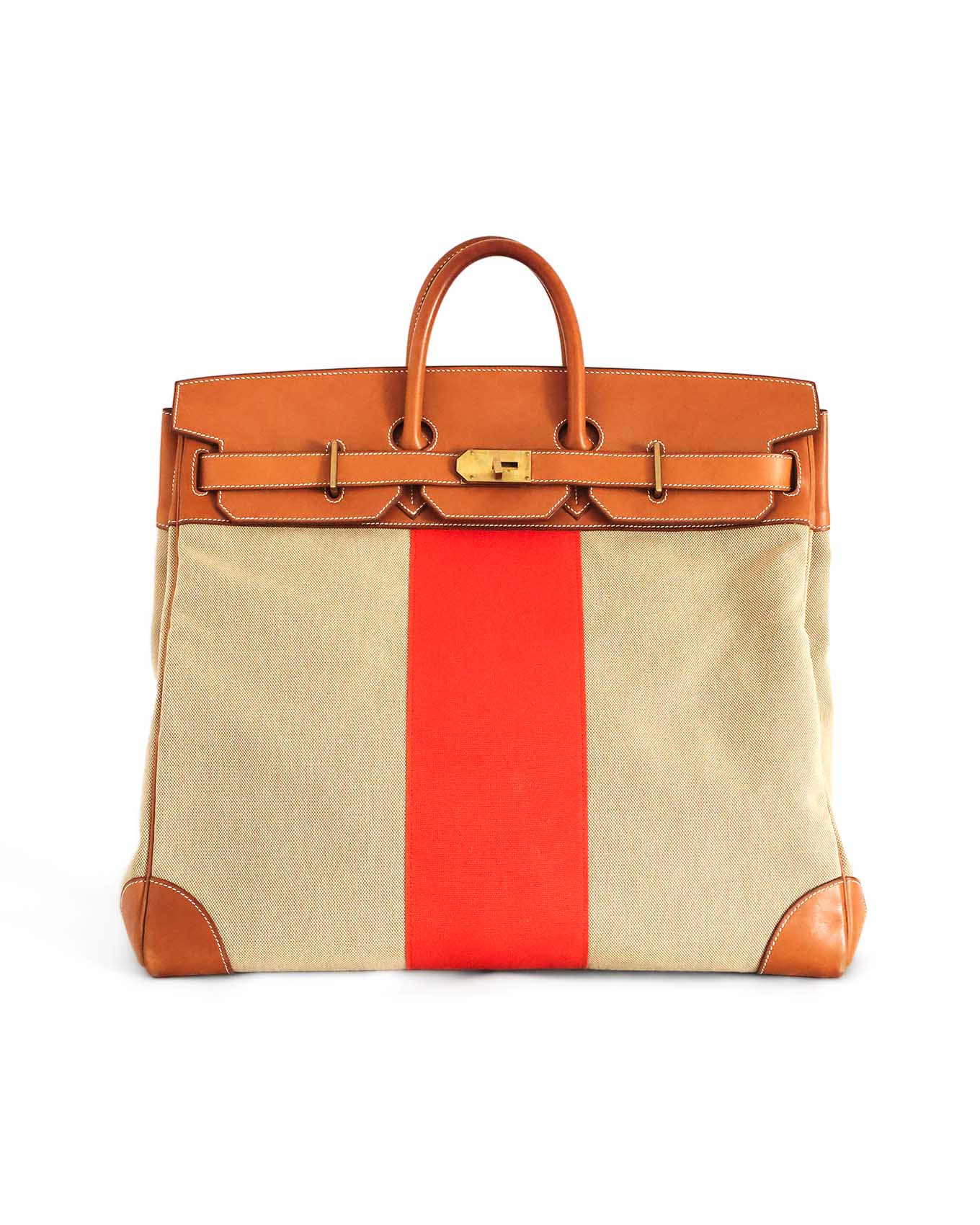 Hermes Birkin Travel Bag HAC Haut à Courroies 50 Naturel Barenia and Canvas Flag 2014 | ELUXE STORE
