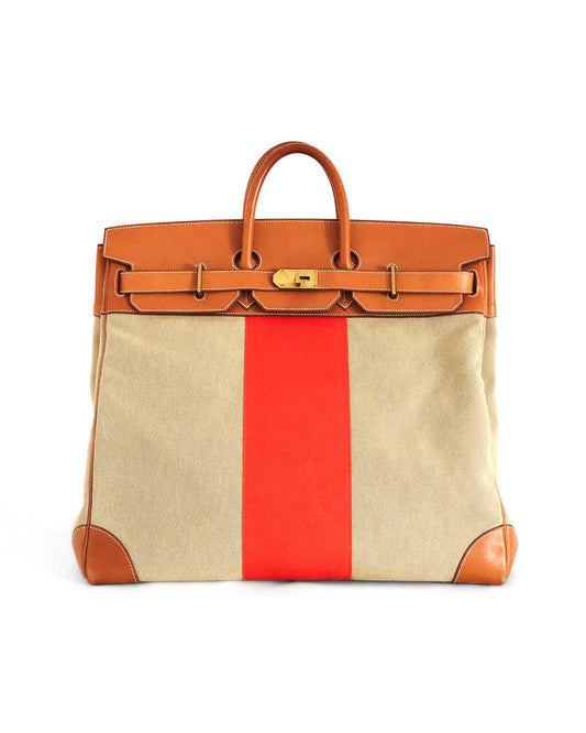 Hermes Birkin Travel Bag HAC Haut à Courroies 50 Naturel Barenia and Canvas Flag 2014 | ELUXE STORE