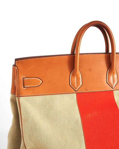 Hermès HAC Haut à Courroies 50 Naturel Barenia and Canvas Flag 2014