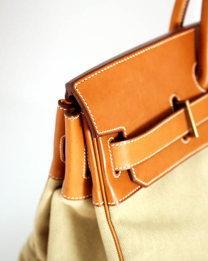 Hermès HAC Haut à Courroies 50 Naturel Barenia and Canvas Flag 2014