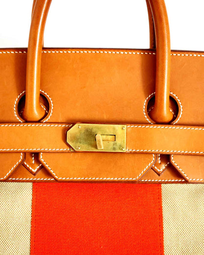 Hermès HAC Haut à Courroies 50 Naturel Barenia and Canvas Flag 2014