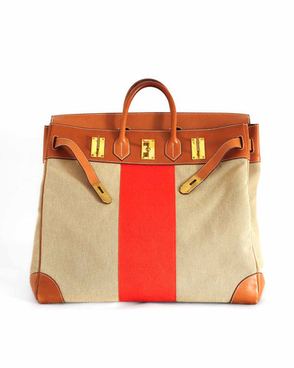 Hermes Birkin Travel Bag HAC Haut à Courroies 50 Naturel Barenia and Canvas Flag 2014 | ELUXE STORE