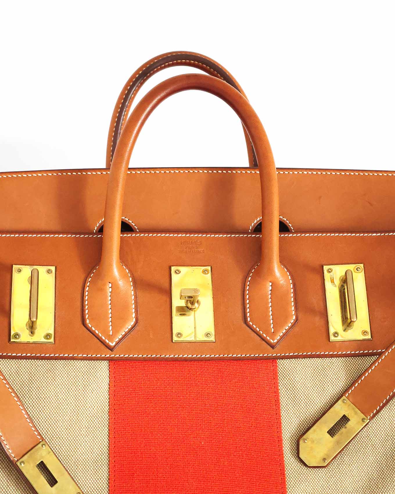 Hermes Birkin Travel Bag HAC Haut à Courroies 50 Naturel Barenia and Canvas Flag 2014 | ELUXE STORE