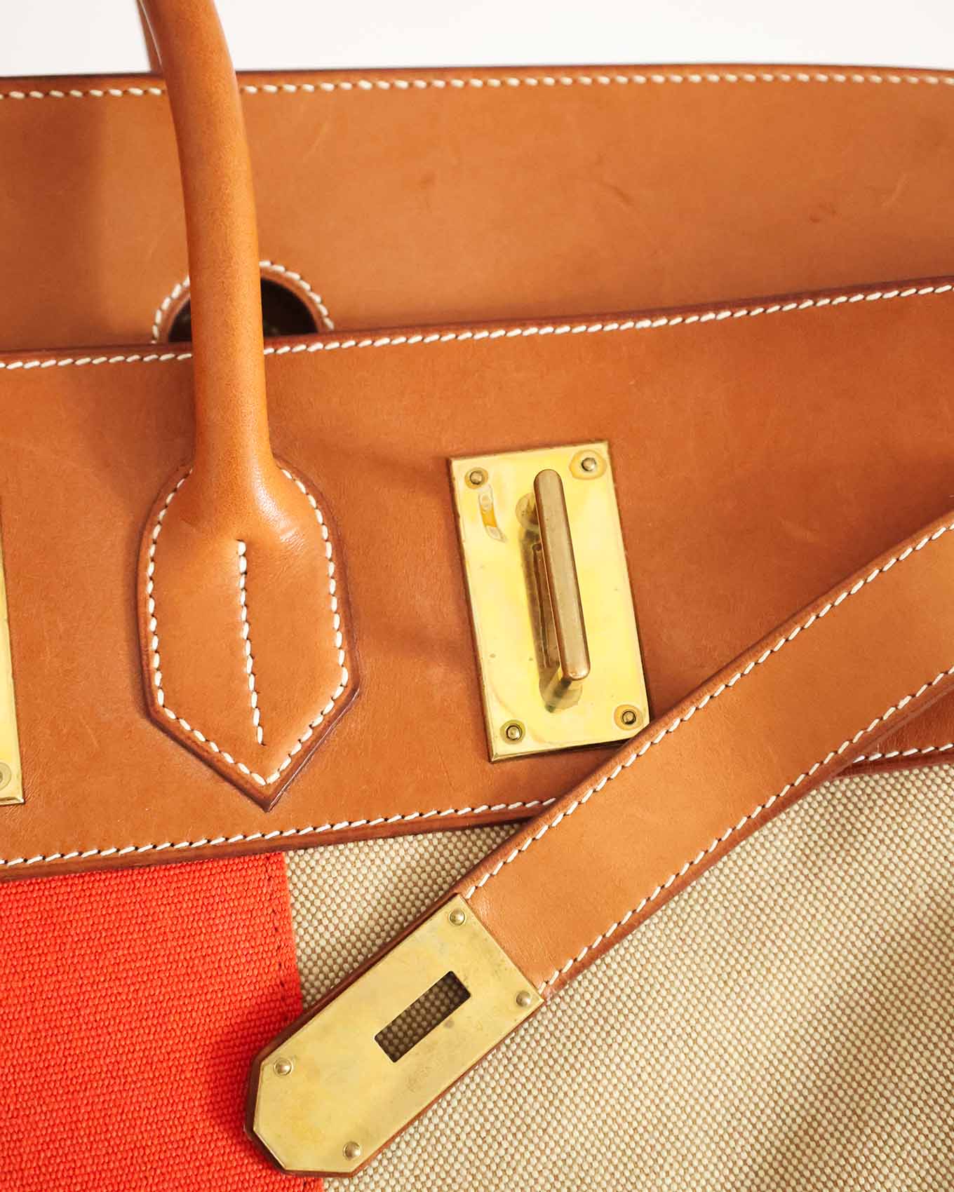 Hermès HAC Haut à Courroies 50 Naturel Barenia and Canvas Flag 2014