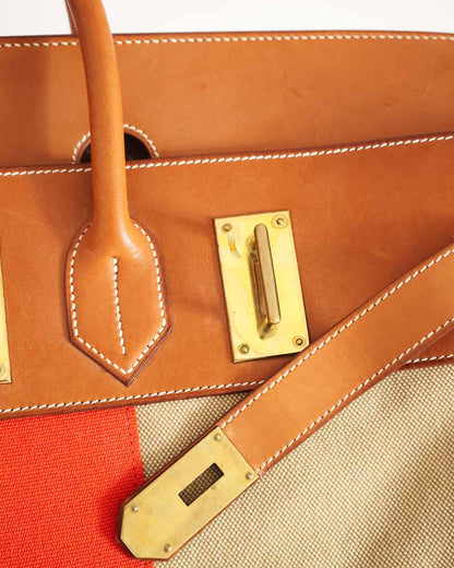 Hermès HAC Haut à Courroies 50 Naturel Barenia and Canvas Flag 2014