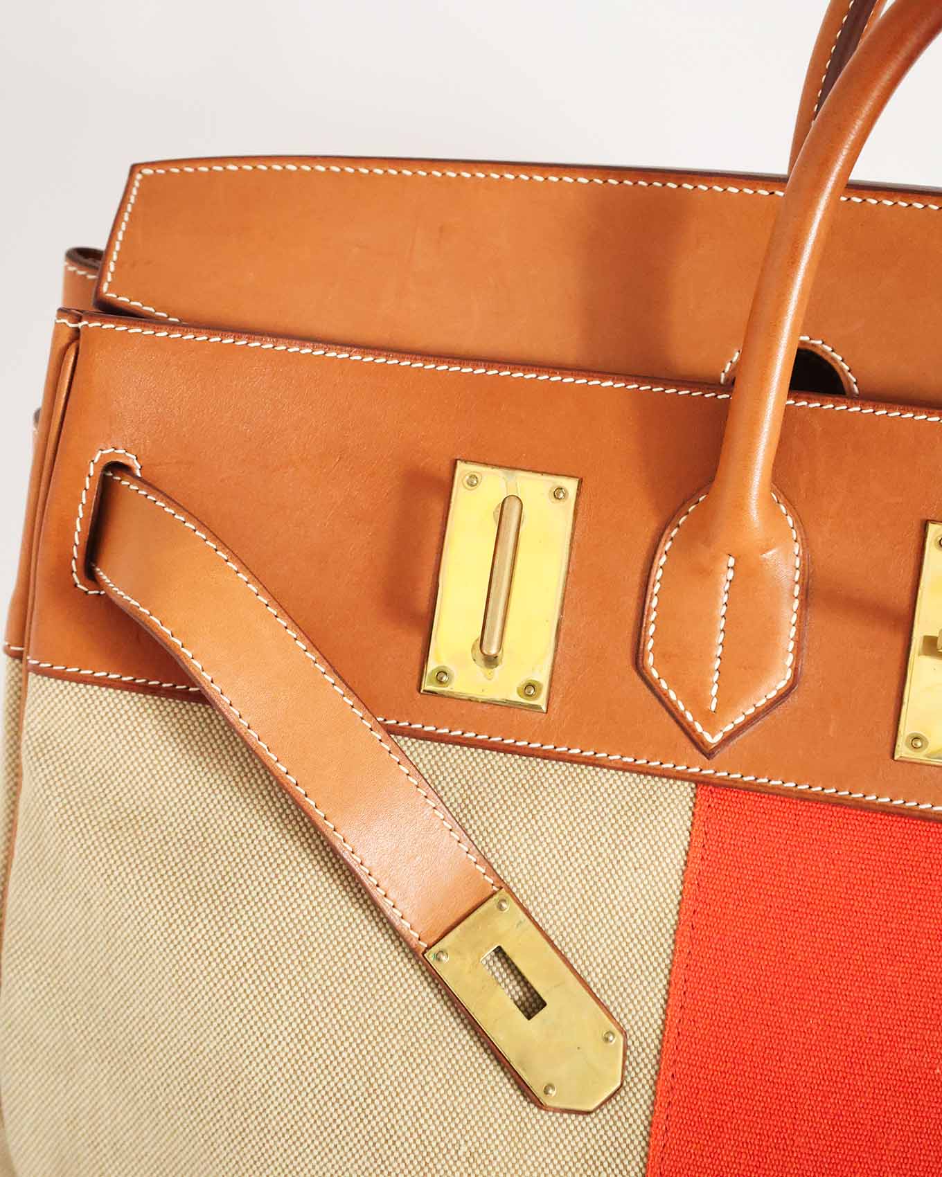 Hermès HAC Haut à Courroies 50 Naturel Barenia and Canvas Flag 2014