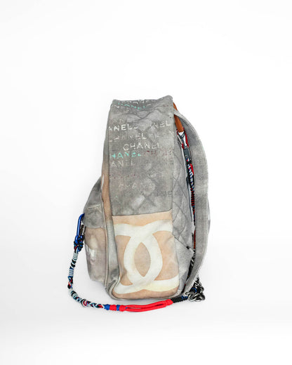 Chanel SS14 Artclass Light Grey Canvas Large Graffiti Backpack FULL SET