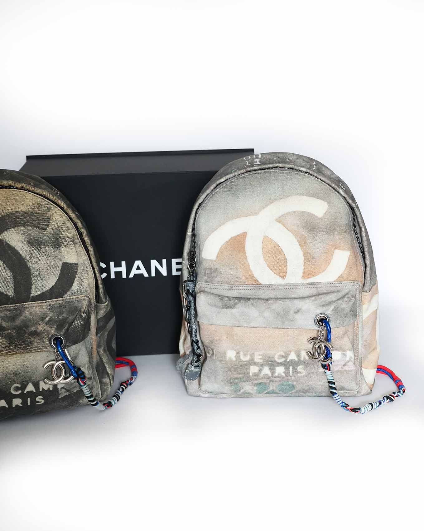 Chanel SS14 Artclass Light Grey Canvas Large Graffiti Backpack FULL SET