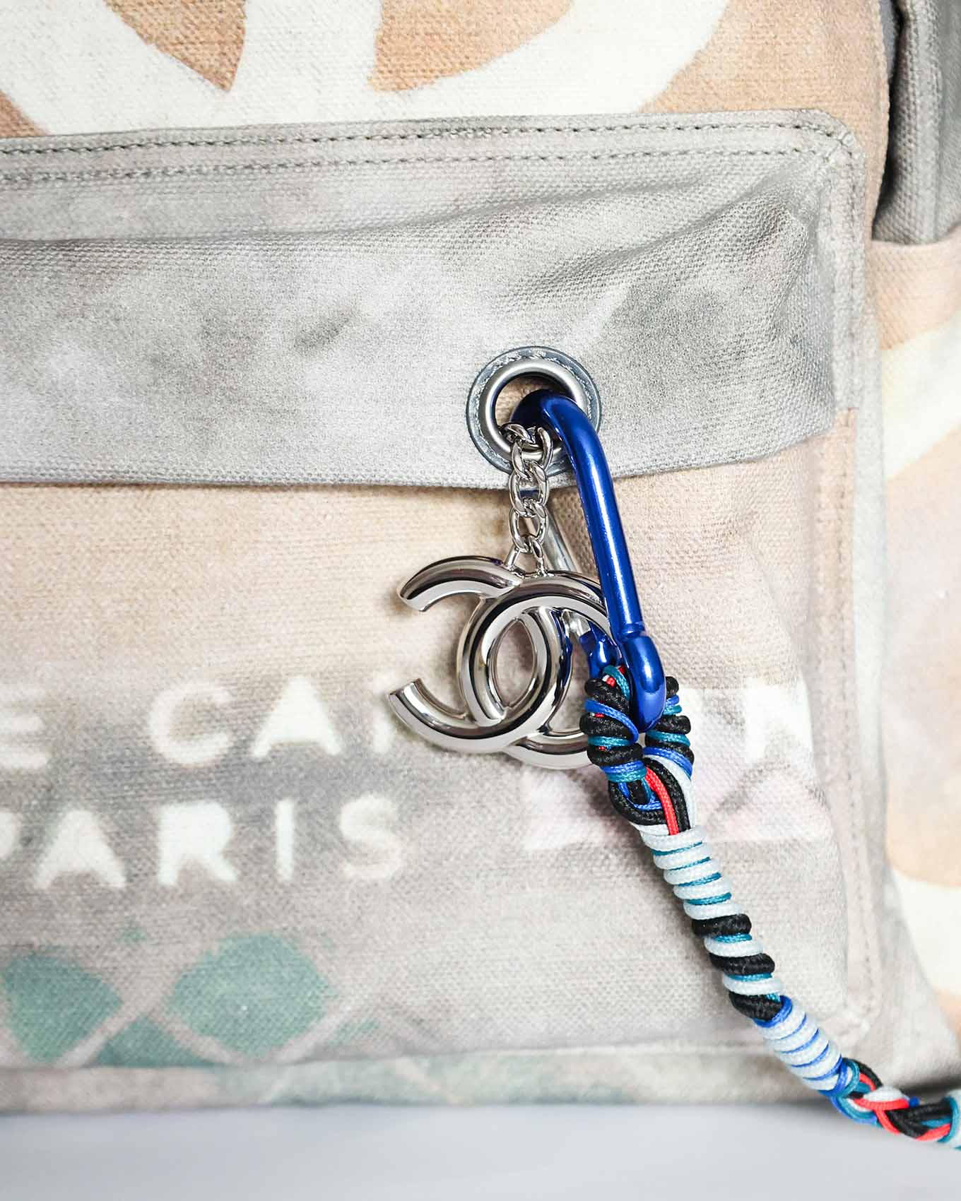 Chanel SS14 Artclass Light Grey Canvas Large Graffiti Backpack FULL SET