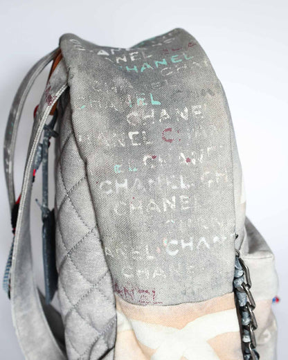 Chanel SS14 Artclass Light Grey Canvas Large Graffiti Backpack FULL SET