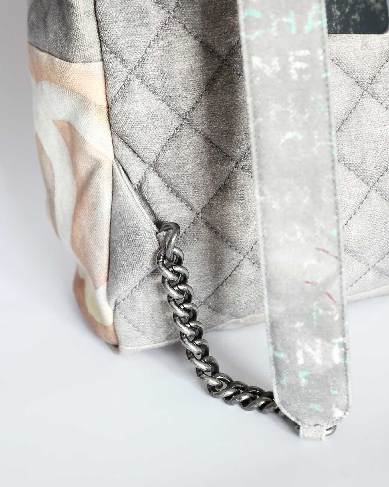 Chanel SS14 Artclass Light Grey Canvas Large Graffiti Backpack FULL SET