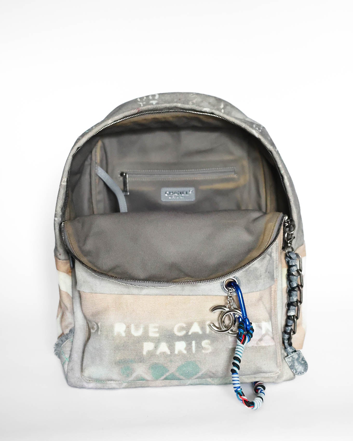 Chanel SS14 Artclass Light Grey Canvas Large Graffiti Backpack FULL SET