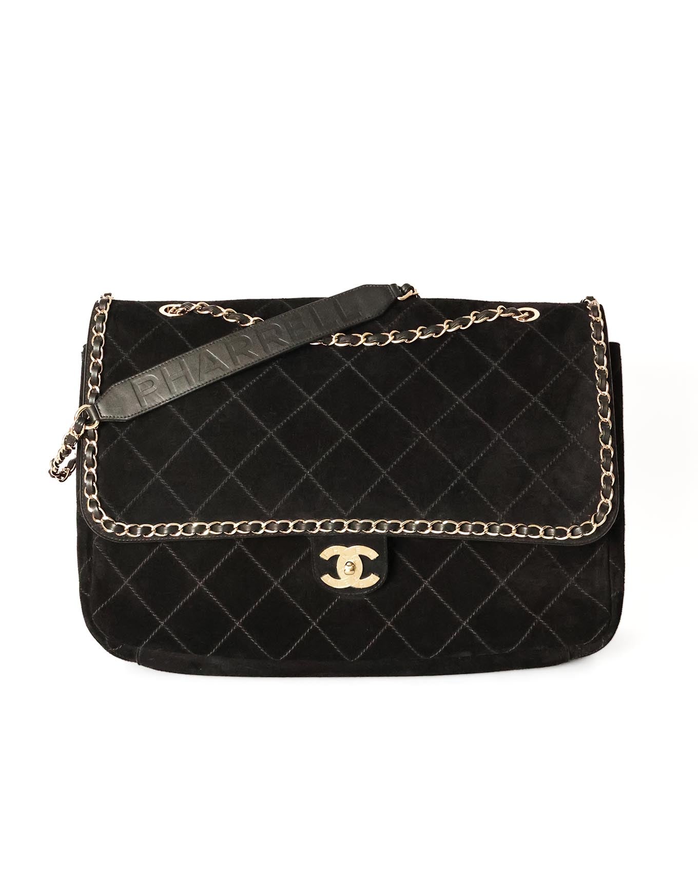 Chanel x Pharrell Williams Black Suede XXL Classic Flap Bag (Card only) front view