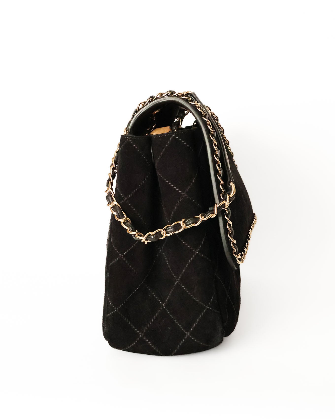 Chanel Pharrell Williams Black Suede XXL Classic Flap side view