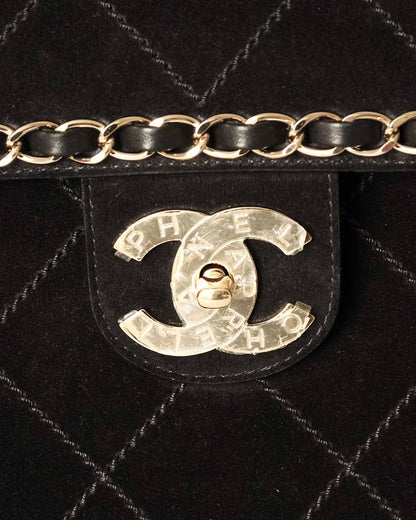 Chanel x Pharrell Special Edition Limited XXL Black Suede Flap Bag 2019 CC Turn Lock Detail Stickered