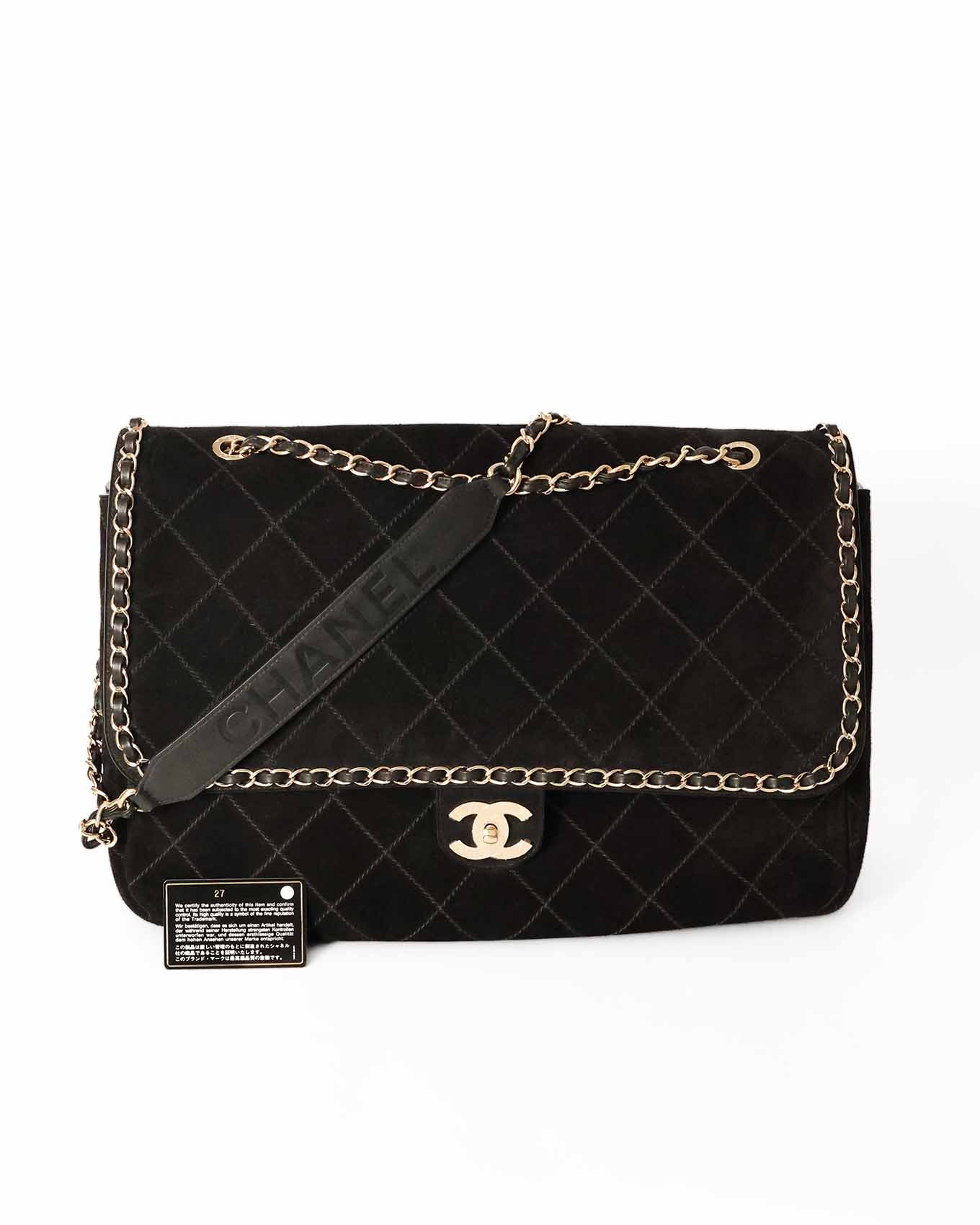 Chanel x Pharrell Special Edition Limited XXL Black Suede Flap Bag 2019 With Card