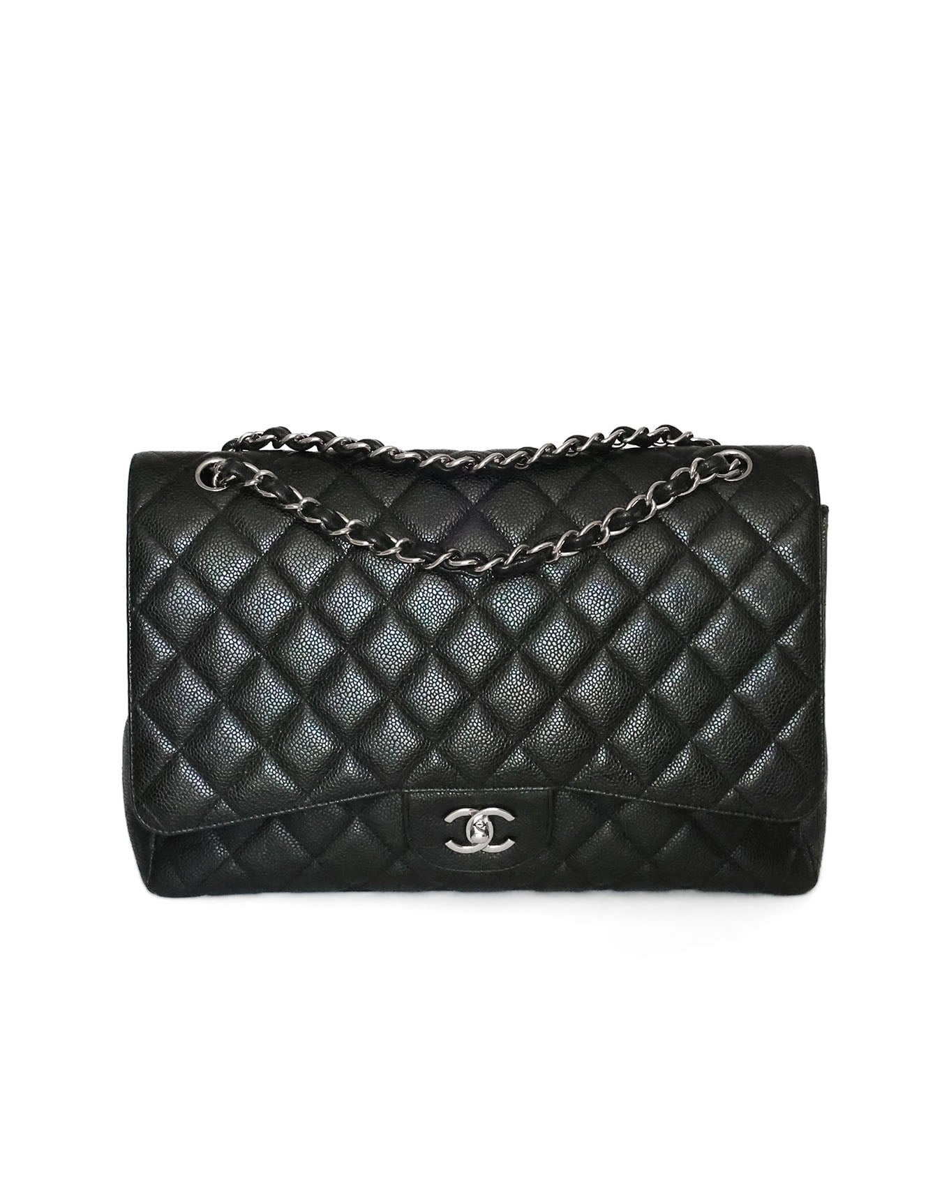 Chanel Maxi Flap Bag Black Caviar Calfskin Leather Classic Black Flap Bag Ladies