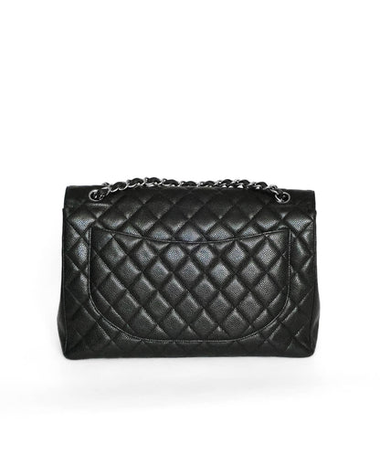 Chanel Maxi Flap Bag Black Caviar Calfskin Leather Classic Black Flap Bag Ladies Back Side