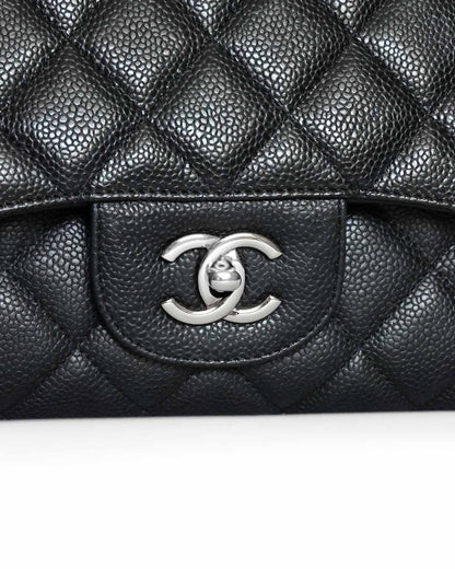 Chanel Maxi Flap Bag Black Caviar Calfskin Leather Classic Black Flap Bag Ladies CC Turn Lock Detail
