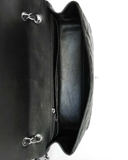 Chanel Maxi Flap Bag Black Caviar Calfskin Leather Classic Black Flap Bag Ladies Inside