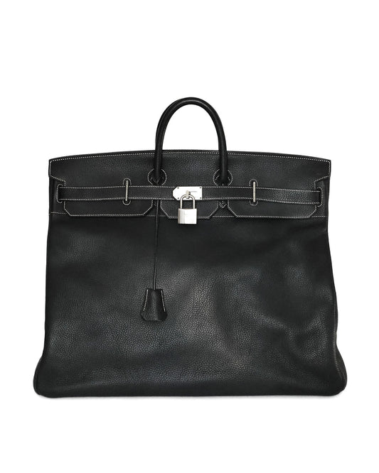 Hermès HAC Haut à Courroies 55 Black Ardennes Leather Front View Panda