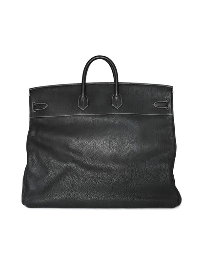 Hermes Mens Vintage Travel Bag HAC Haut a Courroies Black Contrast Stitching Backside View