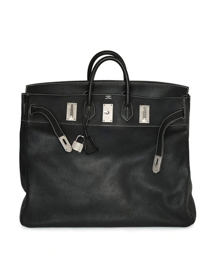 Hermès HAC Haut à Courroies 55 Schwarz Ardennes Gebürstetes Palladium 2004