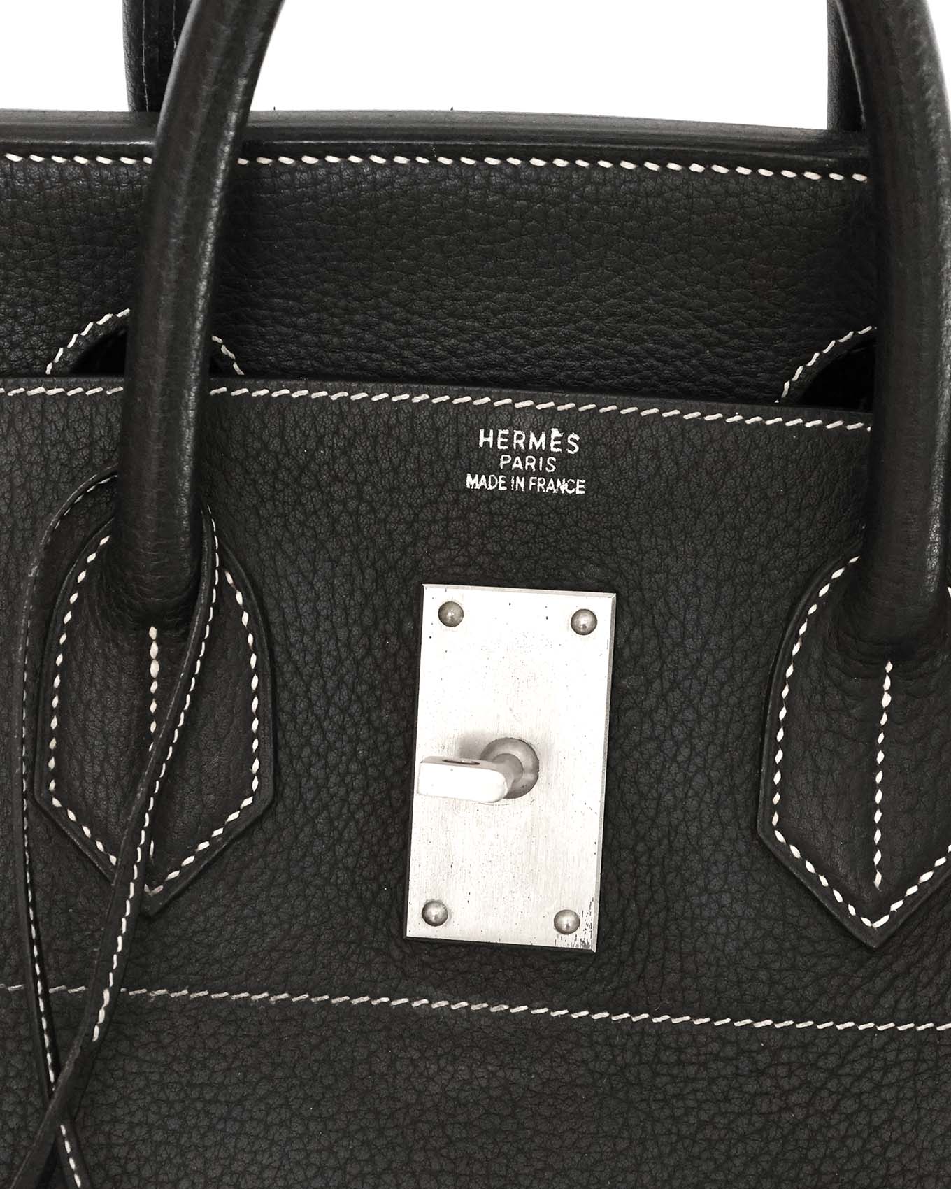 Hermès HAC 55 Black Noir with Rare Brushed Palladium Hardware | Elegance du Luxe