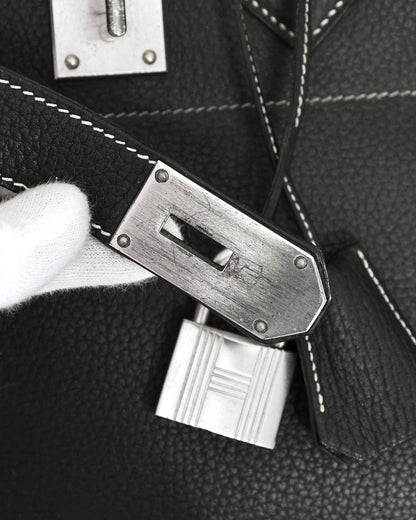 Hermès HAC Haut à Courroies 55 Schwarz Ardennes Gebürstetes Palladium 2004