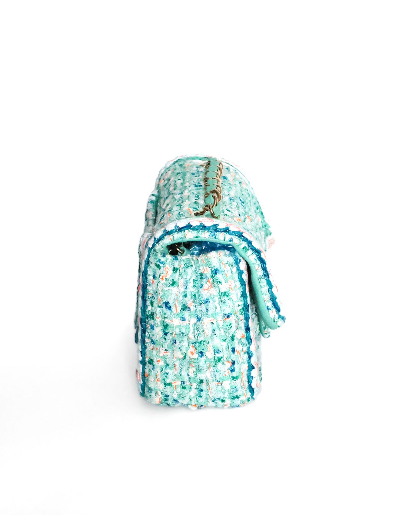 Chanel Mini Rectangular Classic Flap Bag Green Multicolor Tweed 2019 Chanel