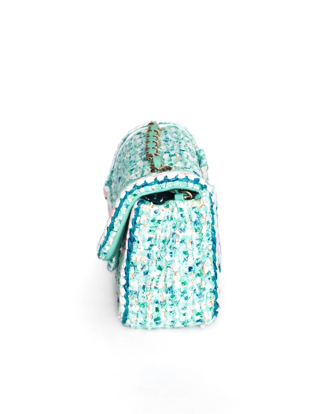 Chanel Classic Flap Mini 2019 green multicolor tweed side profile