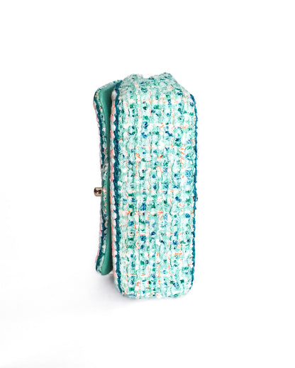 Chanel Mini Rectangular Classic Flap Bag Green Multicolor Tweed 2019 Chanel