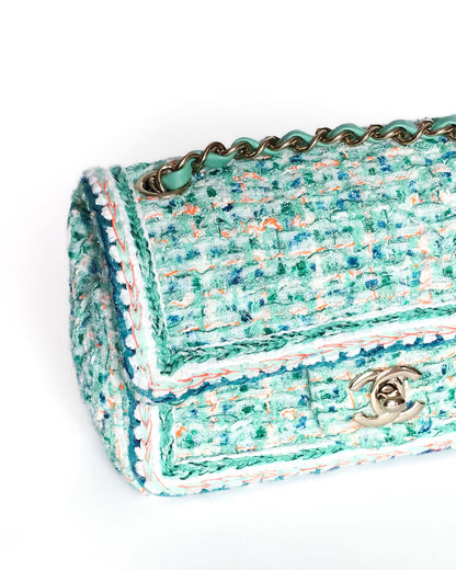 Chanel Mini Rectangular Classic Flap Bag Green Multicolor Tweed 2019 Chanel