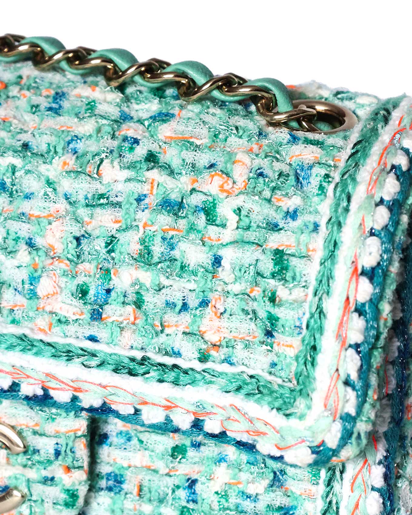 Chanel Mini Rectangular Classic Flap Bag Green Multicolor Tweed 2019 Chanel