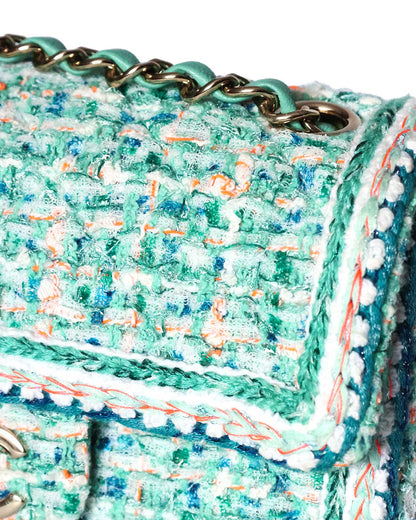 Chanel Mini Rectangular Classic Flap Bag Green Multicolor Tweed 2019 Chanel