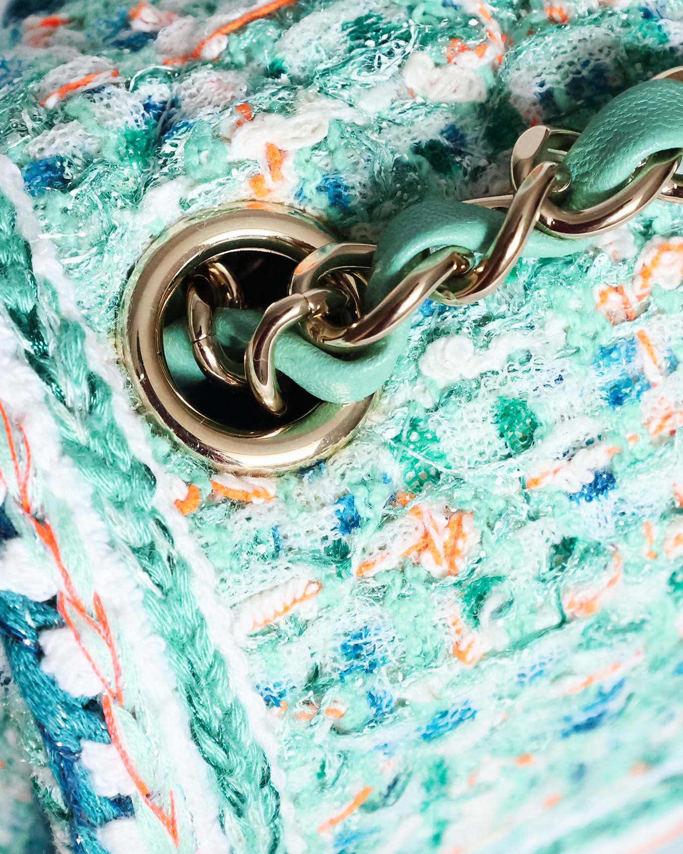 Chanel Mini Rectangular Classic Flap Bag Green Multicolor Tweed 2019 Chanel