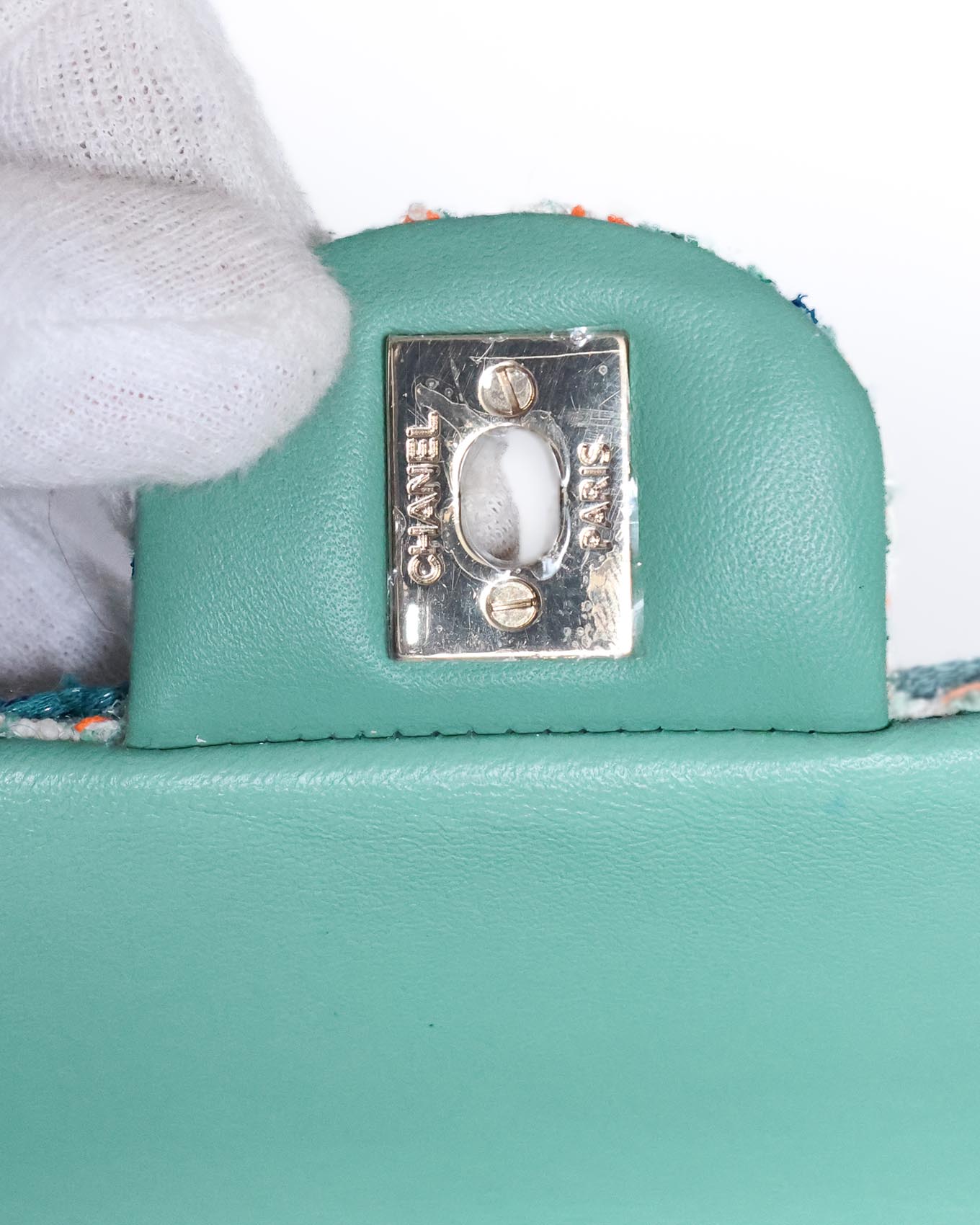 Chanel Mini Rectangular Classic Flap Bag Green Multicolor Tweed 2019 Chanel