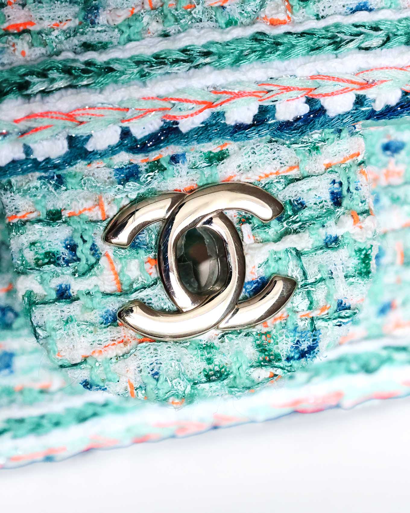 Chanel Mini Rectangular Classic Flap Green Multicolor Tweed 2019