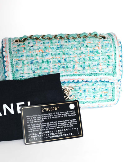 Chanel Mini Rectangular Classic Flap Bag Green Multicolor Tweed 2019 Chanel