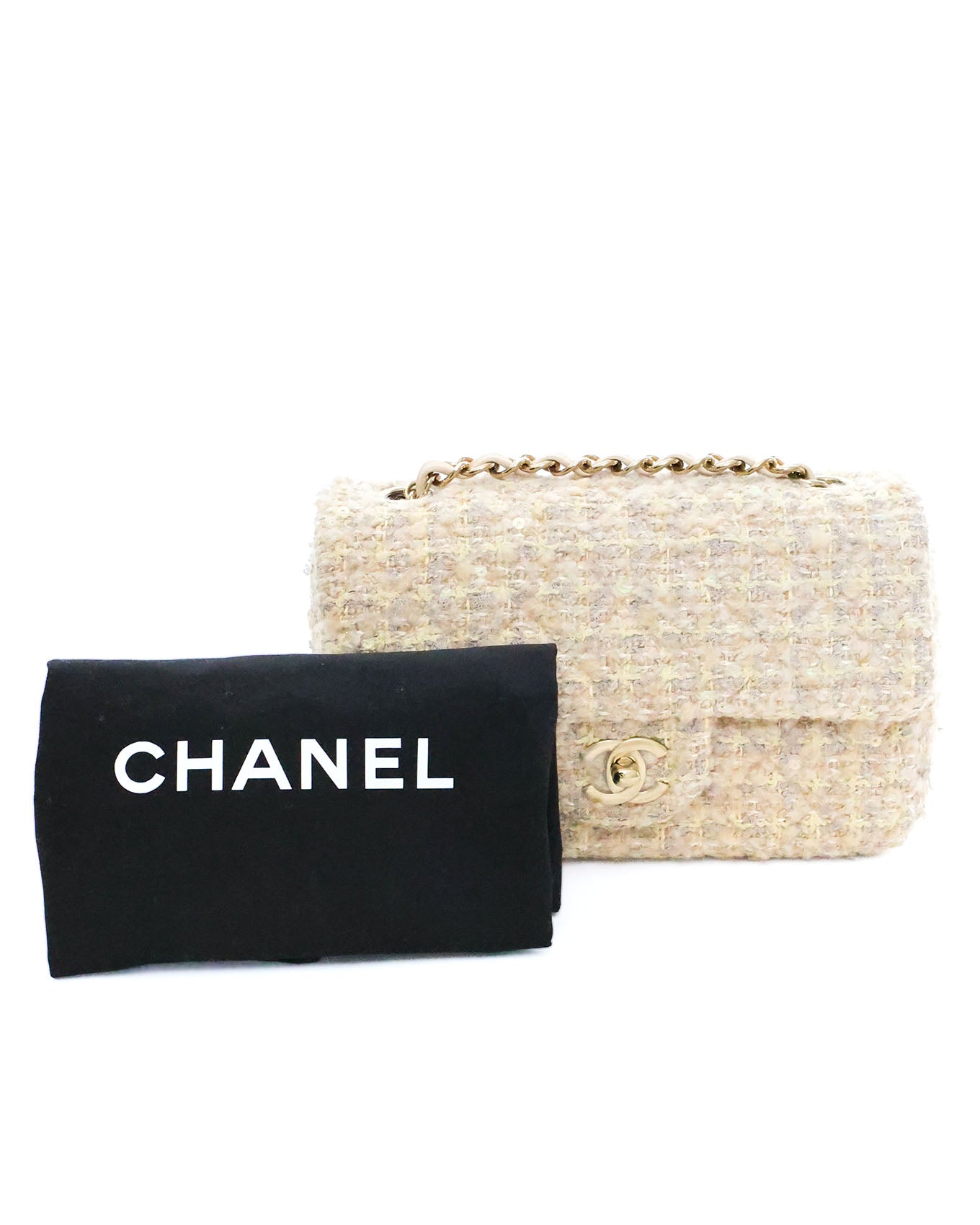 Chanel Mini Rectangular Classic Flap Bag Beige Tweed 2024 Chanel