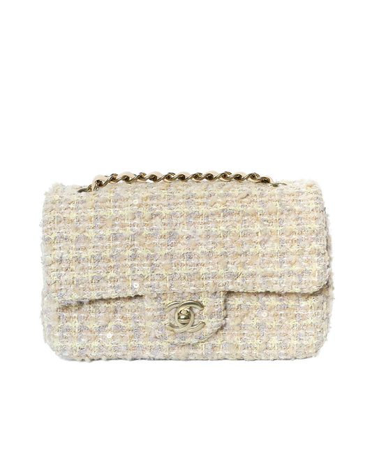 Chanel Mini Rectangular Classic Flap Bag Beige Tweed 2024 Chanel