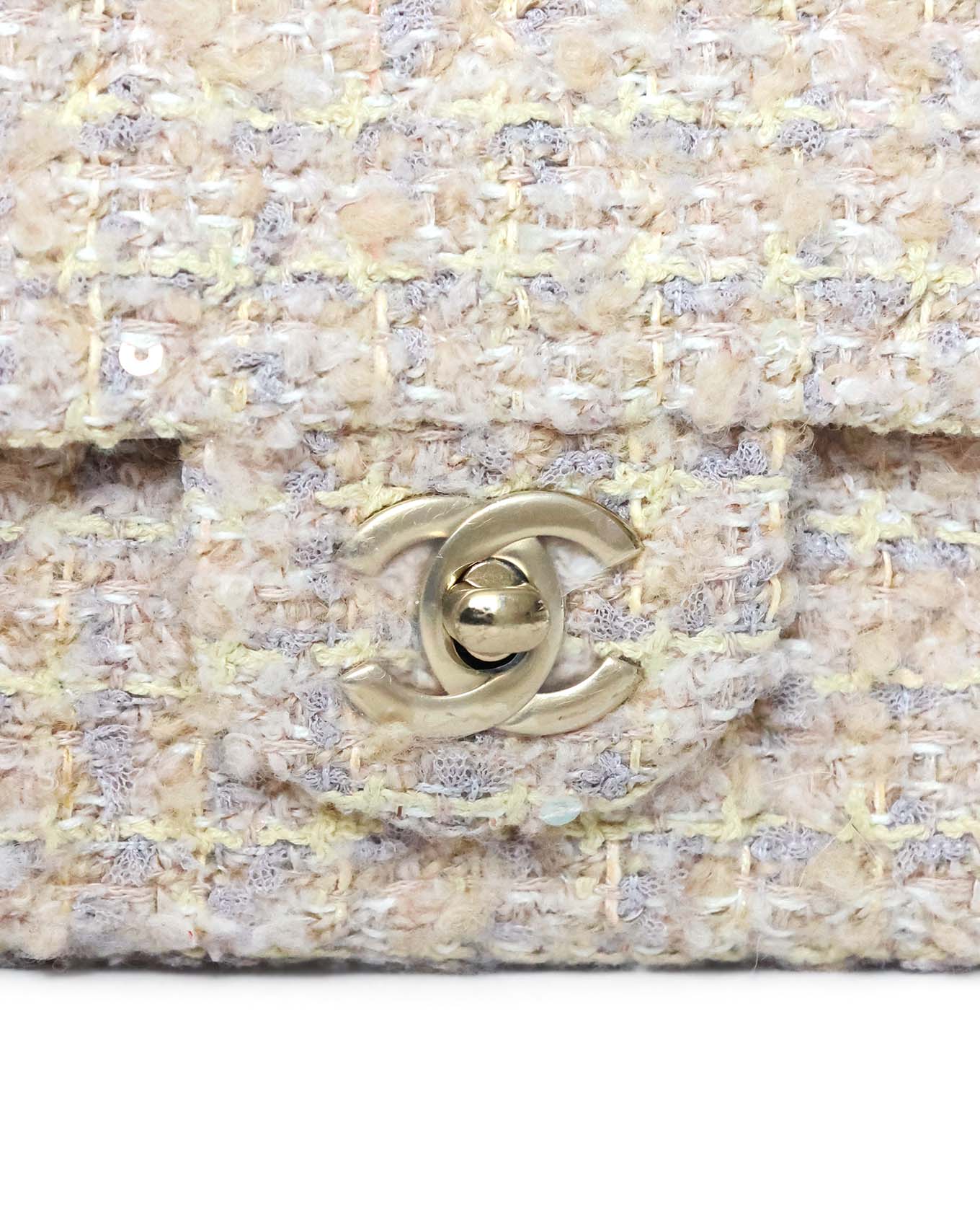 Chanel Mini Rectangular Classic Flap Bag Beige Tweed 2024 Chanel