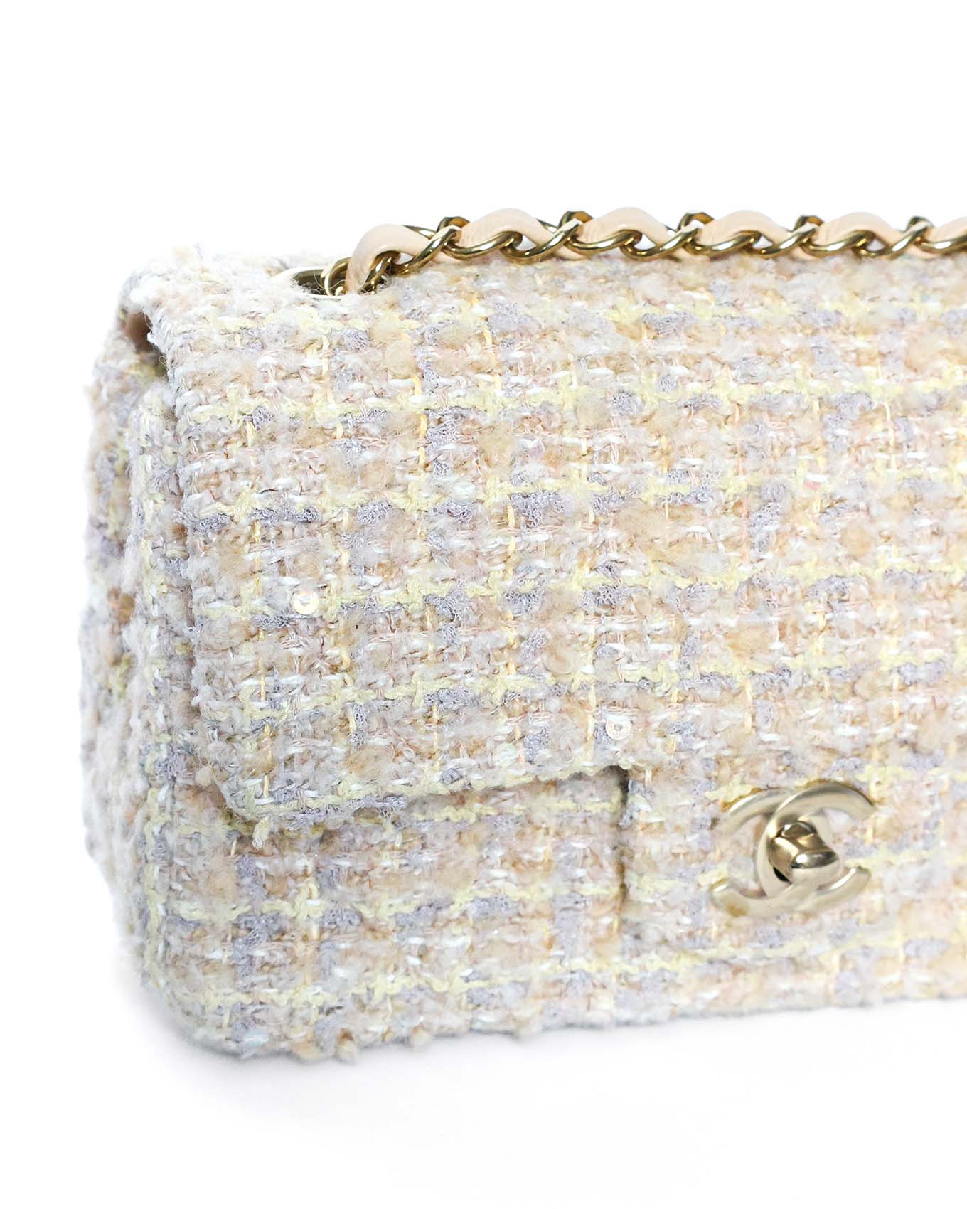 Chanel Mini Rectangular Classic Flap Bag Beige Tweed 2024 Chanel