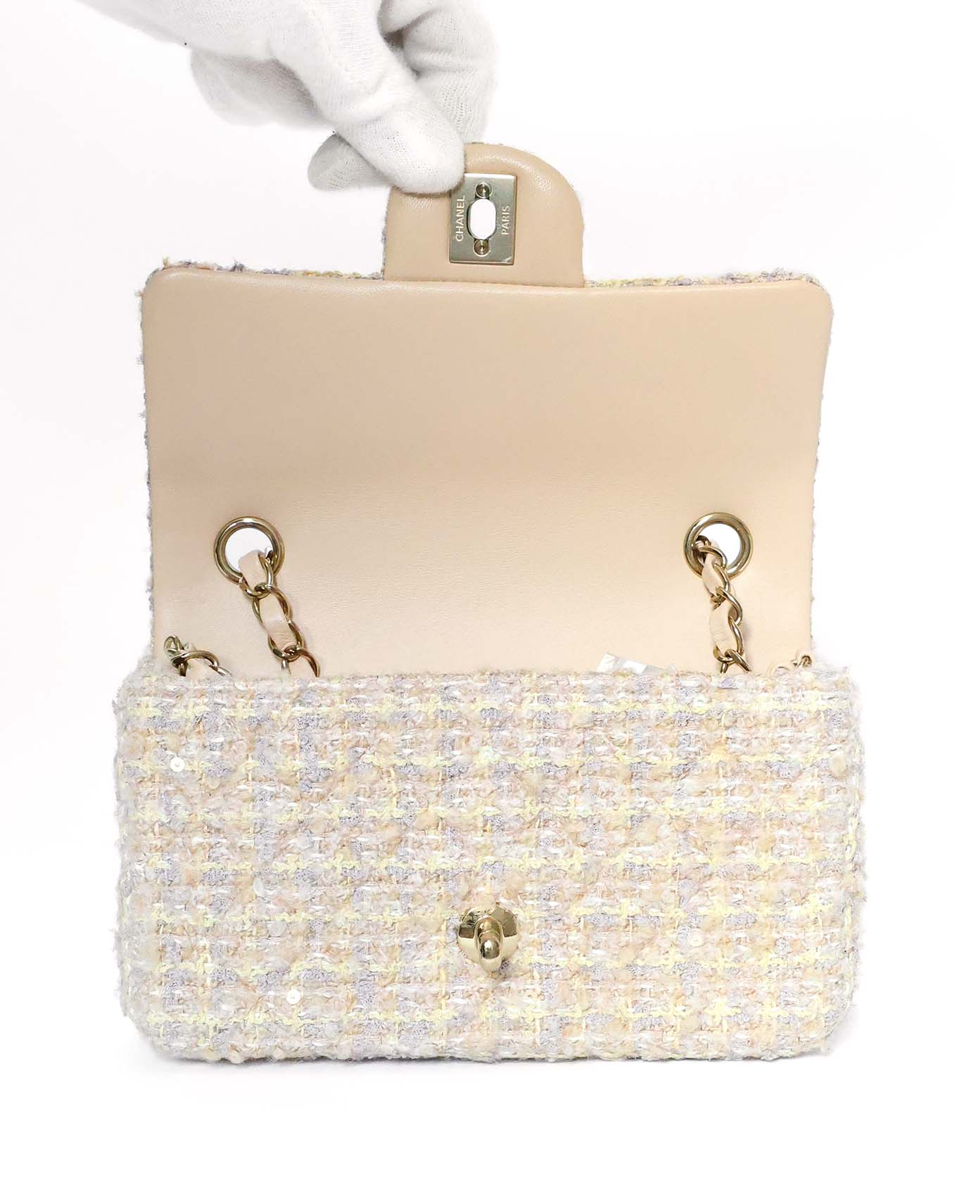 Chanel Mini Rectangular Classic Flap Bag Beige Tweed 2024 Chanel