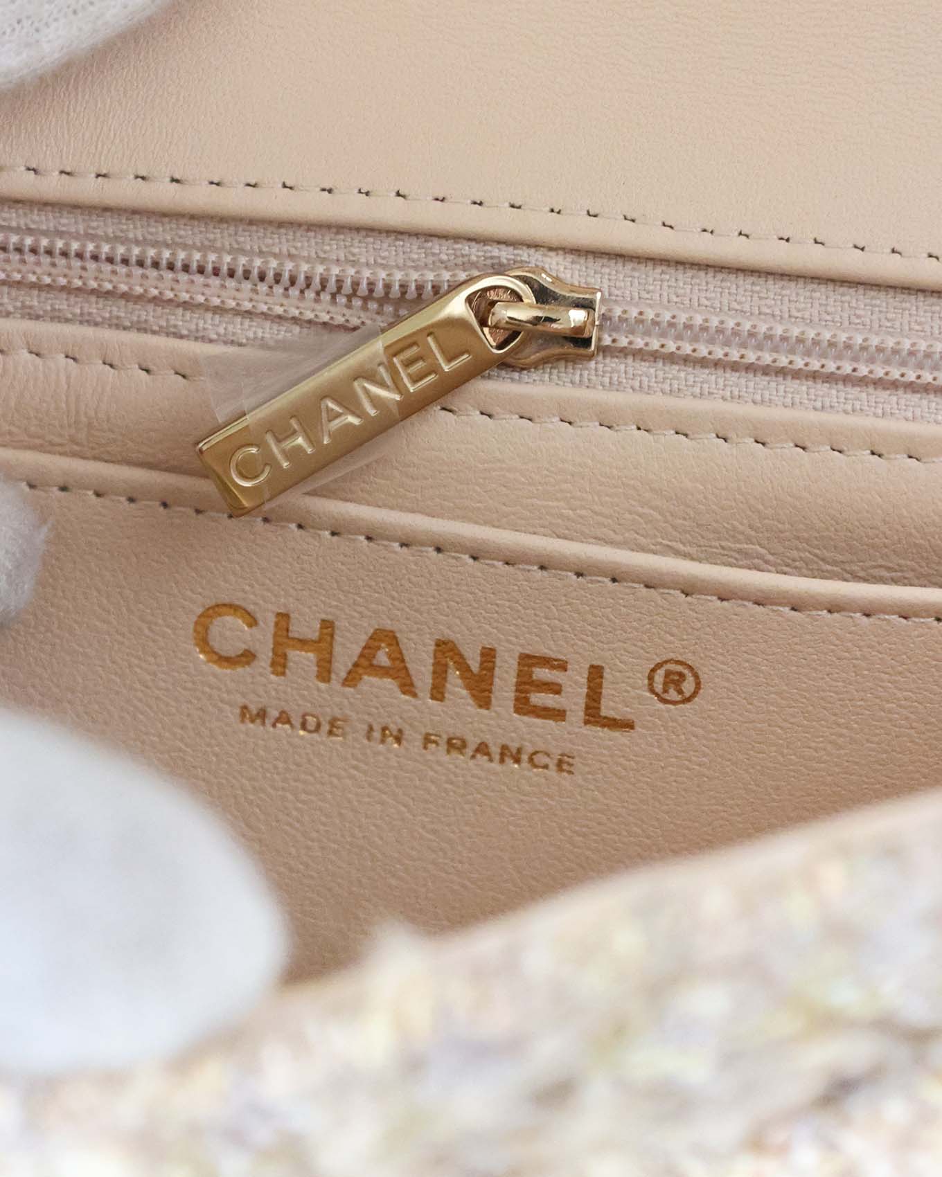 Chanel Mini Rectangular Classic Flap Bag Beige Tweed 2024 Chanel