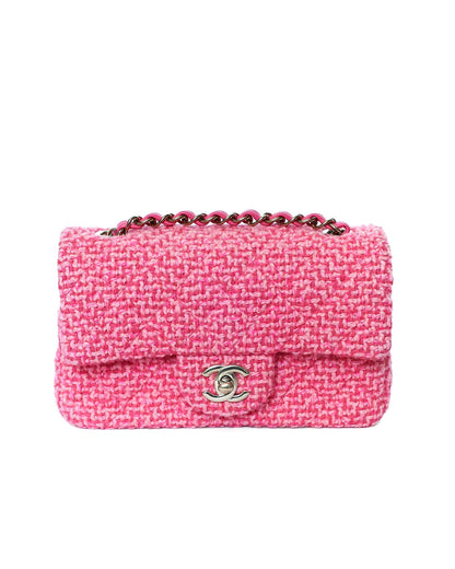 Chanel Mini Classic Flap Pink Knit 2022 Chanel Front View