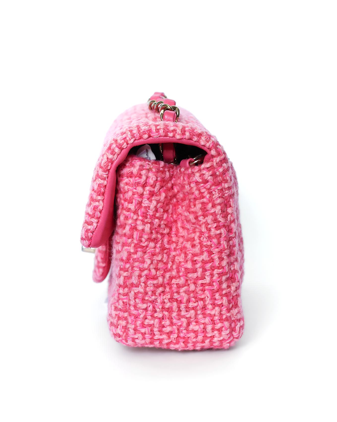 Chanel Mini Classic Flap Pink Knit 2022 Chanel