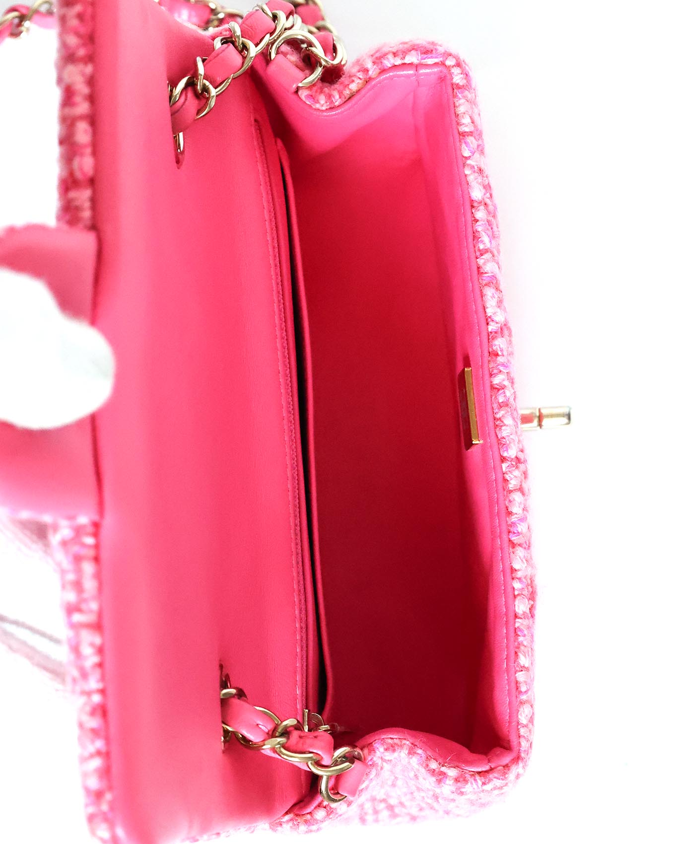 Chanel Mini Classic Flap Pink Knit 2022 Chanel